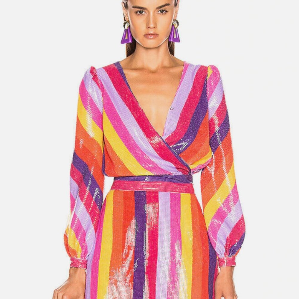 Sparkle Bright Sequin Top Olivia Rubin Kendall blouse, Size 4, Rainbow